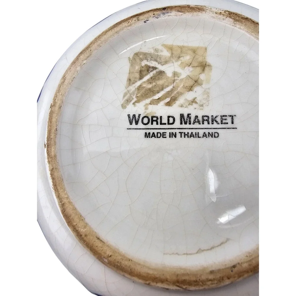 World Market Hand Painted Fruit Ceramic Pitcher Crackle‎ Glaze Made in Thailand